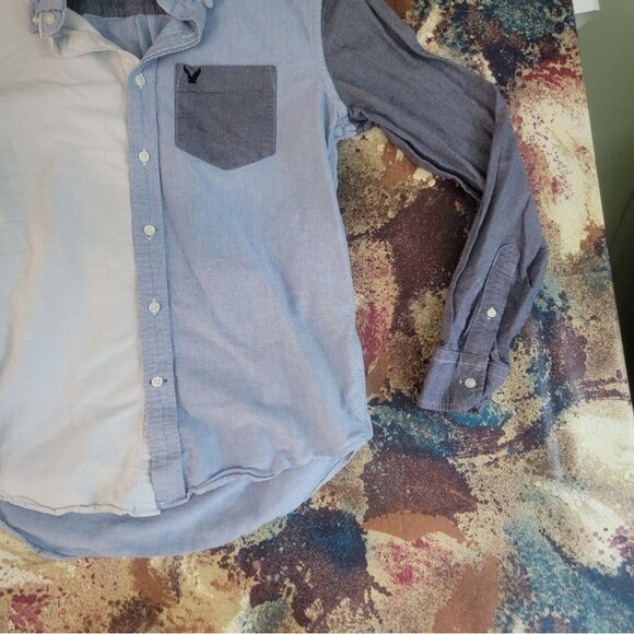 American Eagle Classic Fit Collared Shirt  Small Petit Button Up Two Tone Shirt - Picture 3 of 11
